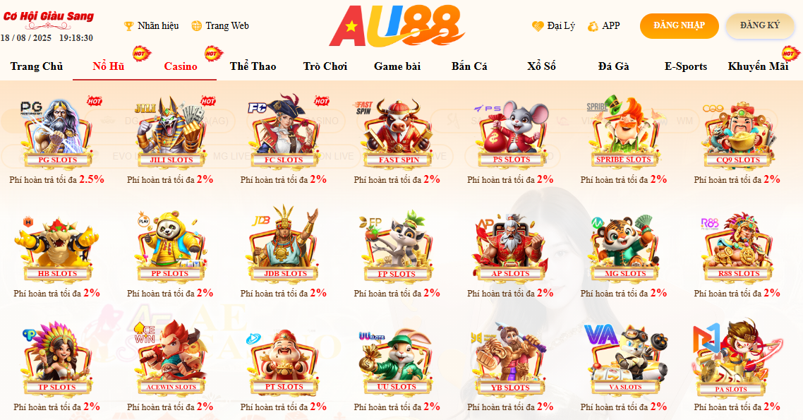 AU88 – NHÀ CÁI UY TÍN HÀNG ĐẦU, AU 88 LINK TRUY CẬP MỚI NHẤT 2026 24 Sảnh nổ hũ Au88 với phí hoàn trả cực cao và khả năng trúng Jackpot X100 tài khoản